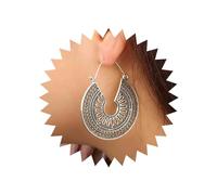 Yienate Boho Large Filigree Scalloped Drop Dangle Hoop Earrings Vintage Tribal Ethnic Hollow Carved Silver Gypsy Geometric Floral Statement Wedding Prom Earrings