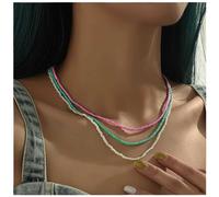 Yienate Boho Layered Bead Necklace Choker Colorful Seed Bead Necklace Rainbow Beaded Necklace Multi Color Bead Choker Necklaces Beach Necklace Jewelry for Women and Girls