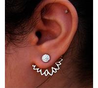Yienate Boho Lotus Drop Dangle Earrings Jackets Vintage Rhinestone Dot Studs Lotus Earrings Silver Front Back Flower Earrings Statement Earrings Jewelry for Women and Girls