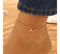 Yienate Boho Mermaid Tail Anklet Bracelet Gold Tiny Beads Satellite Chain Mermaid Tail Pendant Ankle Chain Minimalist Hawaiian Beach Tail Foot Chain Jewelry for Women and Girls