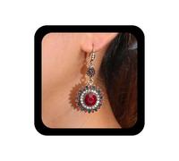 Yienate Boho Sun Earrings Vintage Round Red/Black Crystal Sunflowers Dangle Earrings Unique Mexico Gypsy Drop Earring Statement Geometric Round Colorful Earring Tribal Ethnic Jewelry for Women