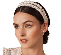 Yienate Elegant Pearl Headbands 3 Pcs White Faux Pearl Plastic Hair Band Bridal Pearl Beads Hair Hoop Wedding Hair Accessories French Pearl Headpiece Tiara for Women Girls Daily Wearing