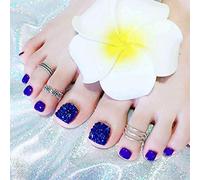 Yienate False Nail for Toe Chic Exquisite Bling Bridal Royal Blue Full Diamond Summer Fake Nail for Toes Full Cover Nail Tips Foot Nails 24Pcs