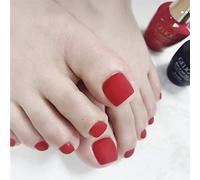 Yienate False Nail for Toe Matte Bright Red Chic Exquisite Fake Nail for Toes Full Cover Nail Tips Foot Nails 24Pcs