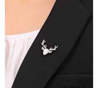 Yienate Fashion Elk Horns Brooch Pin Vintage Antlers Collar Pin Christmas Breastpin Lucky Silver Reindeer Pin Clothes Pin Jewelry Gifts for Men and Women