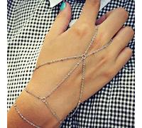 Yienate Fashion Multilayer Tassel Chain Finger Ring Bracelet Layered Bracelet Hand Bundle Slave Bracelet for Women and Girls (Silver)