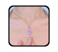 Yienate Funky Pink Crystal Choker Necklaces Dainty Round Crystal Pendant Necklace Pink Rhinestone Necklace Chain Silver Boho Statement Sparkly Birthstone Necklace Jewelry for Women and Girls