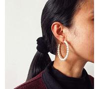 Yienate Gold Pearl Hoop Drop Earrings Boho Pearl Circle Hoop Dangle Earrings Pearl Beaded Hoop Wedding Earrings Baroque Statement Earrings Jewelry for Women and Girls, 1 count