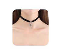 Yienate Gothic Black Velvet Cross Necklace Choker Vintage Silver Cross Pendant Necklace Statement Cross Charm Suede Necklace Chain Minimalist Faith Crucifix Necklace Jewelry for Women and Girls