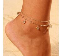 Yienate Layered Beads Dragonfly Anklet Bracelets Gold Ankle Chain Tiny CZ Rhinestone Dragonfly Pendant Anklet Boho Beach Foot Chain Jewelry Gifts for Women Girls