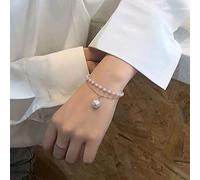 Yienate Layered Pearl Bracelet Silver Pearl Satellite Hand Chain Pearl Pendant Hand Harness Boho Pearl Wrist Chain Pearl Charm Statement Slave Bracelet Jewellery Gift for Women Girls
