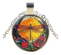 Yienate Long Chain Time Gemstone Necklace Chains Creative Dragonfly Pendant Vintage Amber Necklace Sweater Chain for Women and Girls