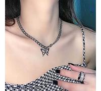 Yienate Punk Butterfly Necklace Choker Funky Silver Butterfly Pendant Necklace Figaro Chunky Chain Butterfly Necklace Rock Statement Butterfly Necklace Jewelry for Women and Girls