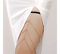 Yienate Sexy Sparkling Crystal Leg Harness Body Chain Multi Layered Tassel Rhinestones Elastic Thigh Chain Gold Boho Bikini Party Body Chain Beach Hottie Leg Chain Jewelry for Women Girls