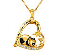 Yienate Silver Crystal Panda Necklace Choker Vintage Heart Panda and Bamboo Pendant Cute Animal Necklace Charm Jewelry Always My Sister Forever My Friend Birthday Gifts for Kids Women and Girls