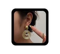 Yienate Unique 70s Disco Dangle Hoop Earrings Gold/Silver Vintage Geometric Earrings Statement Multi Circles Earring Double Round Swirl Link Dangle Drop Earring Jewelry for Women