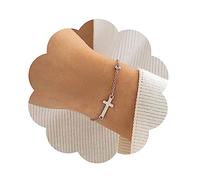 Yienate Unique Tiny Cross Bracelets Chain Silver Cross Hand Chain Boho Cross Wrist Chain Dainty Tiny CZ Rhinestone Link Cross Slave Bracelets for Women and Girls