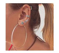 Yienate Vintage Large Hoop Drop Earrings Love Heart Elephant Leaf Earrings Set Silver Punk Hoop Dangle Earrings Heart Ear Cuff Wrap Earring Crawler Climbers Earrings Jewelry for Women and Girls