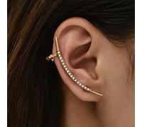 Yienate Vintage Long Crystal Bar Ear Cuff Wrap Earrings Gold Curved Rhinestone Stick Stud Earrings Bar Right Ear Jackets Ear Pins Climbers Crawlers Bar Single Earring Jewelry for Women and Girls
