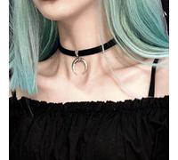Yienate Vintage Moon Crescent Choker Necklace Velvet Chain Moon Horn Pendant Dark Nightclub Bar Charm Necklace Jewelry for Women and Girls