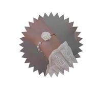 Yienate Vintage Pearl Roses Bracelet Baroque White Roses Flower Wrist Chain Dainty Pearl Floral Hand Chain Tiny Crystal Butterfly Pearl Slave Bracelet Jewellery Gift for Women and Girls