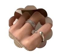 YienDoo 2Pc Gothic Irregular Geometry Ring Silver Vintage Water Droplet Open Knuckle Ring Statement Stackable Opening Geometry Band Ring Boho Joint Finger Ring for Women