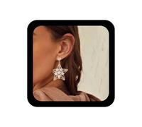 YienDoo Big Crystal Star Earrings Gold Vintage Pearl Star Drop Earrings Boho Hollow Rhinestone Stars Dangle Earring Statement Rhinestone Pearl Stars Hoop Earrings Sparkly Wedding Earring for Women