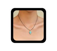 YienDoo Boho Cross Necklace Vintage Luck Turquoise Crucifix Y Necklace Minimalism Christian Cross Simulated Turquoise Crucifix Pendant Necklaces Jewelry for Women