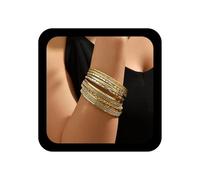 YienDoo Boho Gold Bangle Bracelet Set Twist Textured Multi Bangle Set Indian Wedding Rhinestones Bangle Indian Bollywood Vintage Crystal Bangle Large Round Stacking Bracelet Jewelry for Women