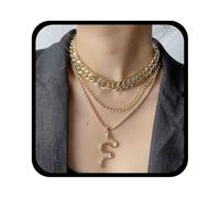 YienDoo Boho Gold Layered Snake Necklace Choker Punk Chunky Cuban Chain Snake Pendant Necklace Vintage Twist Chain Medusa Cobra Necklace Multilayer Snake Necklace Charm Jewelry For Women Girls