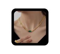 YienDoo Boho Green Crystal Necklace Choker Gold Emeralds Pendant Necklace Multi-Row Statement CZ Rhinestones Necklace Rock Necklace Charm Jewelry for Women