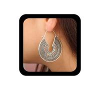 YienDoo Boho Large Filigree Scalloped Drop Dangle Earrings Vintage Tribal Ethnic Hollow Carved Earrings Silver Gypsy Geometric Floral Statement Earrings Wedding Prom Earrings Jewelry for Women