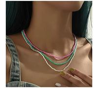 YienDoo Boho Layered Bead Necklace Choker Colorful Seed Bead Necklace Rainbow Beaded Necklace Multi Color Bead Choker Necklaces Beach Necklace Jewelry for Women and Girls