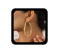 YienDoo Chunky Tube Hoop Earrings Unique Thick Gold Oval Hoop Earrings Lightweight Hollow Hoops Earring Statement Minimalist Geometric Huggie Hoops Earring Jewelry for Women