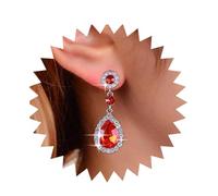 YienDoo Funky Crystal Teardrop Dangle Earrings Statement Ruby/Emerald/Sapphire/White Birthstone Earrings Rhinestone Drop Earrings CZ Crystal Wedding Bridal Earrings Jewelry for Women, Zinc, No