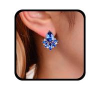YienDoo Funky Crystal Teardrop Stud Earrings Statement Sapphire Lotus Crystal Dangle Earrings Blue Rhinestone Earrings CZ Crystal Wedding Bridal Earrings Jewelry for Women