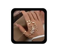 YienDoo Goth Scorpion Open Finger Ring Bracelets Gold Silver Rhinestone Scorpion Fingers Harness Bracelet Punk Crystal Scorpions Slave Finger Chain Bracelet Friendship Bracelets Jewelry for Women, One