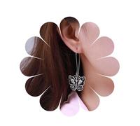 YienDoo Punk Butterfly Skull Dangle Drop Earring Black Silver Skull Heads Butterfly Charm Long Hook Drop Earrings Statement Skull Moth Earrings Gothic Skull Halloween Jewelry for Women, Metal Silver