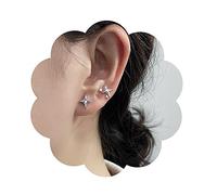 YienDoo Punk Cross Star Dangle Drop Earrings Vintage Silver Hanging Rhinestone North Star Drop Earrings Minimalist Cross Star Dangle Huggie Small Hoop Earrings Jewelry for Women, Zinc, No Gemstone