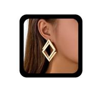 YienDoo Square Earrings Gold Vintage Hollow Rectangle Dangle Earrings Lightweight Geometric Hoop Drop Earring Statement Double Square Hoops Earring Jewelry for Women