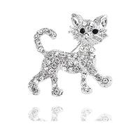 YienDoo Vintage Crystal Cat Brooch Pin Cute Kitty Rhinestone Animal Collar Pin Christmas Breastpin Lucky Gold Clothing Pin Novelty Brooch Jewellery Gifts for Men and Women, Metal silver gemstone