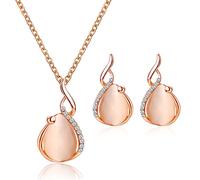 YienDoo Wedding Crystal Opal Necklace Earrings Jewelry Set Zirconia Pink Crystal Teardrop Pendant Necklace Drop Earring Set Gold Bridal Bridesmaid Jewelry Set for Women