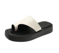 YIENHUI Women's Orthopedic Sandals Open Toe Casual Slippers Black Leather Wedge Heel Flip-Flops for Bunion Correction Simple Summer Slip-on Beach Shoes with Toes-White||numeric_4_point_5