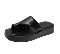 YIENHUI Women's Orthopedic Sandals Open Toe Casual Slippers Black Leather Wedge Heel Flip-Flops for Bunion Correction Simple Summer Slip-on Beach Shoes with Toes-Black||numeric_6