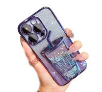 Yienning 3D Bling Sparkle Milk Tea Shape Phone case for iPhone 15 Pro, Cute Liquid Floating Glitter Quicksand Milk Tea Phone Case Cover,Shockproof Thin Slim Soft Phone Case for Women