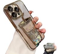 Yienning 3D Bling Sparkle Milk Tea Shape Phone case for iPhone 16 Pro Max, Cute Liquid Floating Glitter Quicksand Milk Tea Phone Case Cover,Shockproof Thin Slim Soft Phone Case for Women