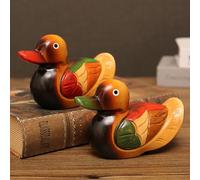 Yienning Feng Shui Pair Mandarin Ducks for Love & Fidelity,2 Pcs Duck Ornament, Hand Painted Wooden Mandarin Duck Statues Hand Carved Figures Wedding Gifts,Home Decoration Ornament for Desktop
