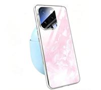 Yienning Phone Case for Oppo Reno 15 Pro, Full Camera Lens Protection Case Electroplated Tempered Glass Cover with Pearl Pattern, Soft Silicone Frame, Anti-Scratch Shockproof Protective Case Pink