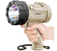 YIERBLUE Rechargeable Spotlight Flashlight with 99,000 High Lumen LED, IP67 Waterproof Long Running Spot Light searchlight, Impact Resistant Handheld Spotlight with Foldable Stand and Red Lens