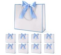 Yieseang Gift Bags for Presents,White Present Bags with Blue Ribbbon for Bridesmaids,Wedding,Birthday,Party, Celebration,30x25x10cm,8 Pack